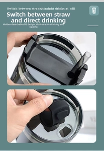 Detail of dual-mode 20oz stainless steel tumbler lid with straw and direct sip features