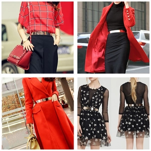 Metallic mirror finish waist belt for women shown styling with coats and dresses