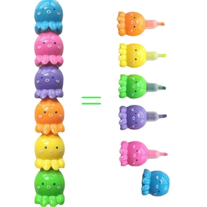 Set of six colorful octopus-shaped highlighters with a stackable and detachable design