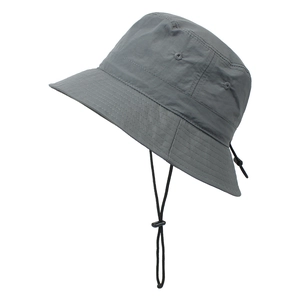 Deep grey outdoor sun hat with adjustable windproof drawstring on white background