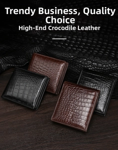 Close-up of premium genuine crocodile skin texture on luxury men's bifold wallets