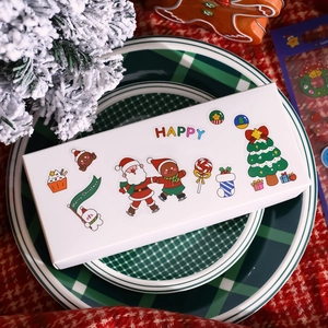 Cute Christmas PET stickers in a white gift box with Santa and gingerbread man designs