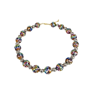 Fashionable colorful laser leopard print bead necklace with silver spacer beads