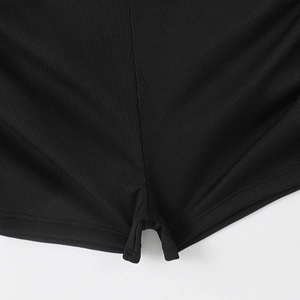 Close-up of black ribbed knit fabric detail and stitching on the bikini bottom