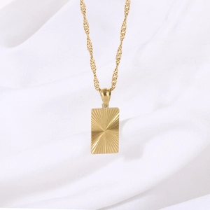 Vintage 18K gold plated stainless steel necklace with rectangular striped heart pendant