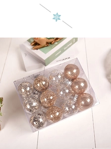 Detailed box set of 6cm gold and clear Christmas balls with festive ornaments