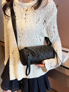 Schicke schwarze gesteppte Zylindertasche für Damen aus langlebigem Oxford-Gewebe Material