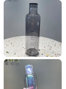 Detailed view of grey gradient water bottle with rainbow luster and time markings