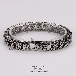 Bracciale hip hop da uomo in acciaio inossidabile con incisioni vintage e stile retrò