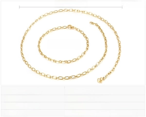 Detail view of 3mm gold stainless steel chain necklace and bracelet set specifications