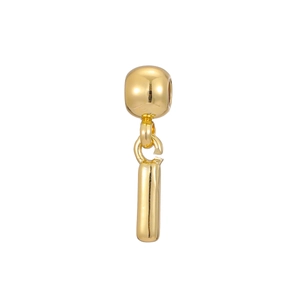 Macro shot of 18k gold plated balloon style alphabet charm with polished glossy surface