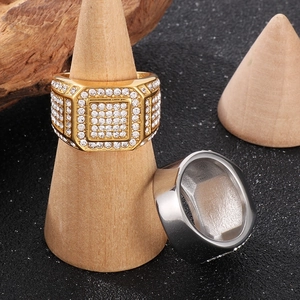 Luxurious hip hop iced out geometric rings in gold and silver finish with full crystals