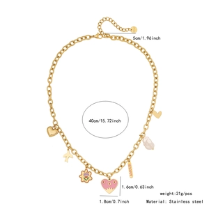 Detailed view of stainless steel necklace charms with precise size and weight measurements