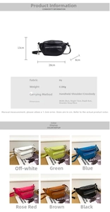 Detailed size guide and color options for the fashion PU chain crossbody waist bag