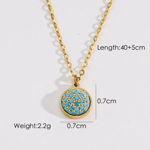 Detail showing 40+5cm chain with 0.7cm turquoise pendant in 14K gold plated steel