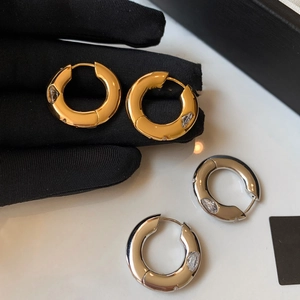 Chunky Hoop Earrings With Marquise Cubic Zirconia Copper Real Gold Plated Geometric Polished Circle Jewelry For Women