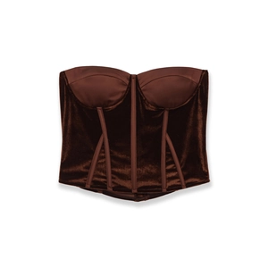 French Luxury Velvet And Satin Corset Top With Boning Slim Fit Bandeau Bustier Elegant Party Vest For Women