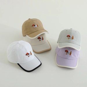 Kids Quick Dry Baseball Cap Cartoon Dog Embroidery Sun Hat Contrast Piping Adjustable Outdoor Sunshade Hat For Boys Girls