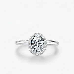 Oval Halo Ring 925 Sterling Silber Funkelnder Zirkon Eleganter Luxus Hochzeit Verlobung Schmuck Geschenk Für Frauen