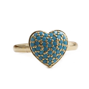 Adjustable golden heart ring with micro-paved blue stones and minimalist finish