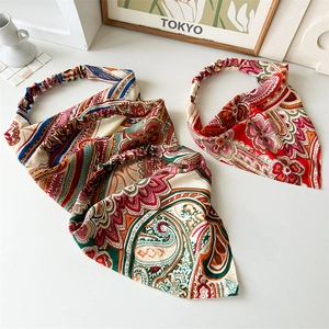 Bohemian paisley print elastic headscarf set with vintage floral patterns for women