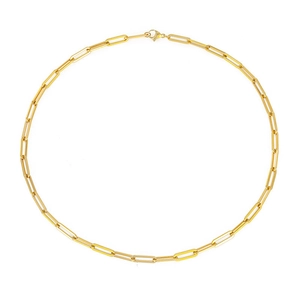 Minimalist gold-plated stainless steel paperclip chain necklace with a lobster clasp