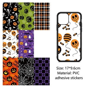 8 Blatt Halloween Handy-Aufkleber mit Kürbis und Totenkopf aus wasserfestem PVC