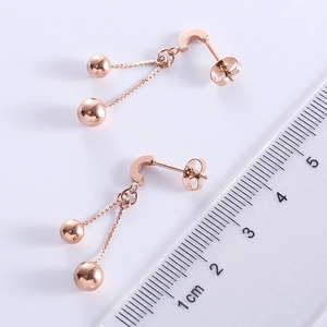 Elegant rose gold beaded tassel earrings for women with scale ruler for size measurement