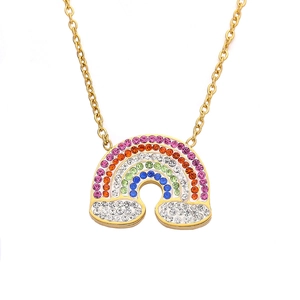 18k gold plated stainless steel necklace featuring a colorful rainbow zircon pendant