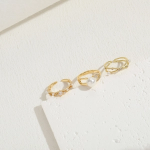 French vintage 14K gold plated rings with freshwater pearls and zircon accents