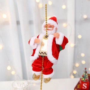 Elektrischer kletternder Weihnachtsmann an goldener Perlenkette mit Festbeleuchtung