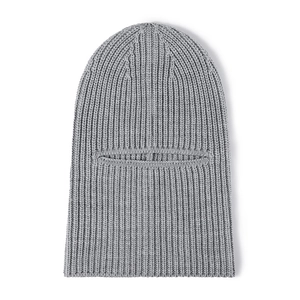 Winter grey ribbed knit balaclava mask for men and women, warm thickened full face cover