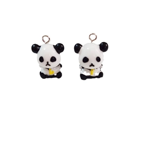 Cute 3D panda animal charms made of resin with silver rings for DIY jewelry making