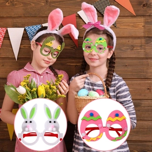 Detailed view of colorful felt bunny and egg patterns on Easter party eyewear frames