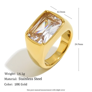 Minimalist 18K gold plated stainless steel ring with rectangular zircon stone inlay