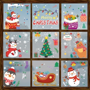 Christmas snowman and reindeer window static stickers for holiday glass door decoration