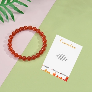 8mm red carnelian beaded elastic bracelet with a natural stone meaning gift card