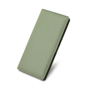Portefeuille long mince pour femme en cuir PU vert clair avec protection RFID et zip