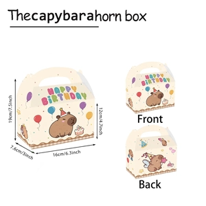 Set of 12 Capybara party favor boxes with Happy Birthday print and handle details