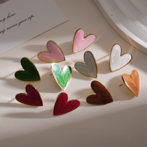 Heart Stud Earrings Stainless Steel 18K Gold Plated Marble Pattern Enamel Morandi Color Jewelry For Women Elegant