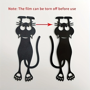 Creative black cat silhouette plastic bookmark with peelable protective film instructions