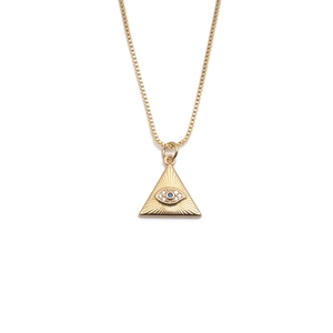 Collana in rame placcato oro 18k con ciondolo malocchio e pietra in zircone zaffiro blu