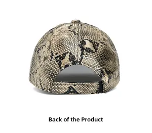 Rear view of snakeskin baseball cap featuring adjustable buckle and metallic texture