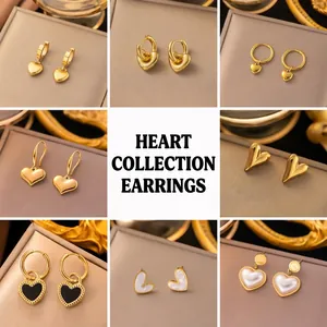 Heart Earrings For Women Stainless Steel Gold Plated Minimalist Heart Stud Hoop Dangle Fashion Elegant Jewelry