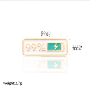 Detail of social battery enamel pin showing 99 percent charge and green icon in 3cm size