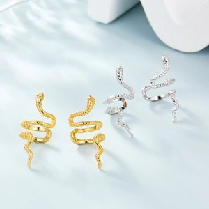 Elegant gold and silver S925 sterling silver snake ear cuffs with realistic scales