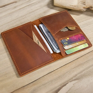 Interior layout of brown crazy horse leather wallet showing card slots and coin pocket