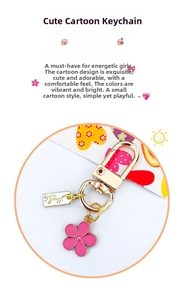 Detailed close-up of pink flower petal keychain with golden clip and Thank You tag