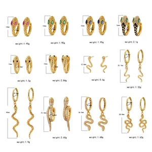 Creative S925 silver snake earrings with colorful stones in various artistic styles