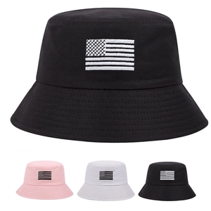 Embroidered USA Flag Bucket Hat Cotton Canvas Sun Protection Outdoor Casual Fisherman Hat Unisex
